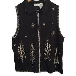White Stag Women’s Plus Size Holiday Sweater Vest Zip Up Sz 18W/20W beaded